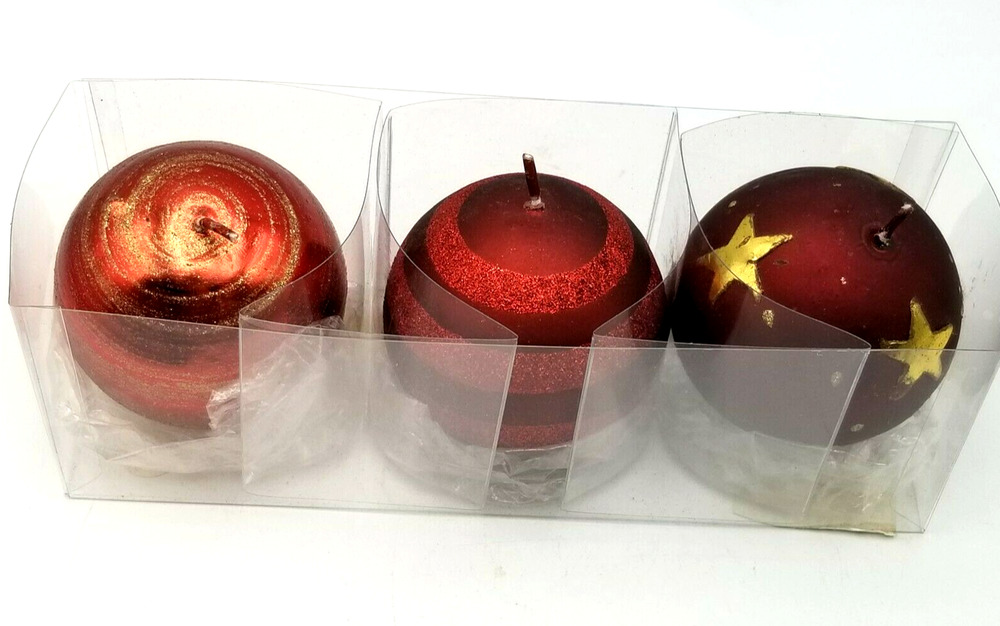 Red Gold Ornament Candles Handcrafted in Italy 2.75" Set of 3 Noble Excellence